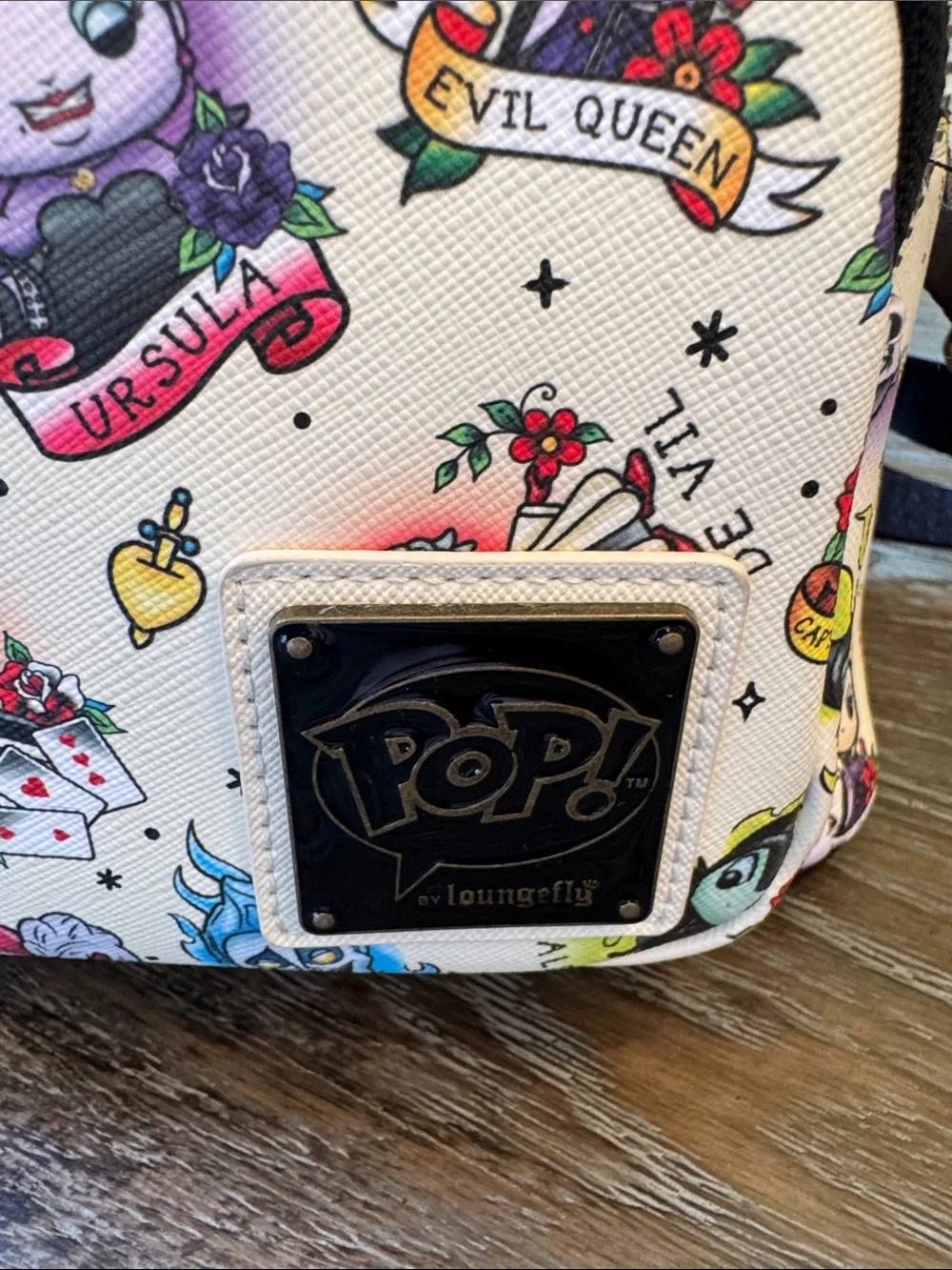Loungefly Funko White Kids Mini Backpack with Colorful Disney Villains Art